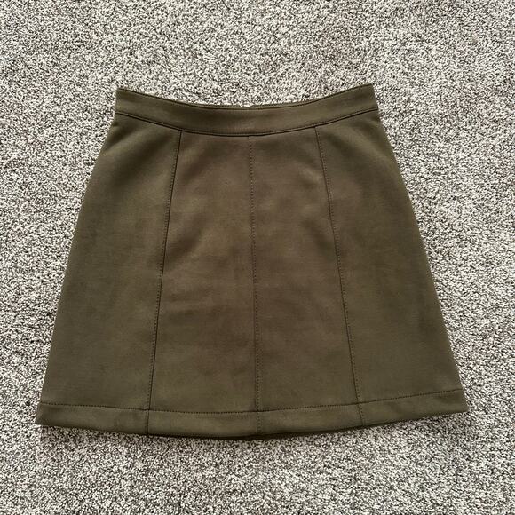 Maeve Anthropologie army green suede a-line mini skirt size 2 - Picture 2 of 9
